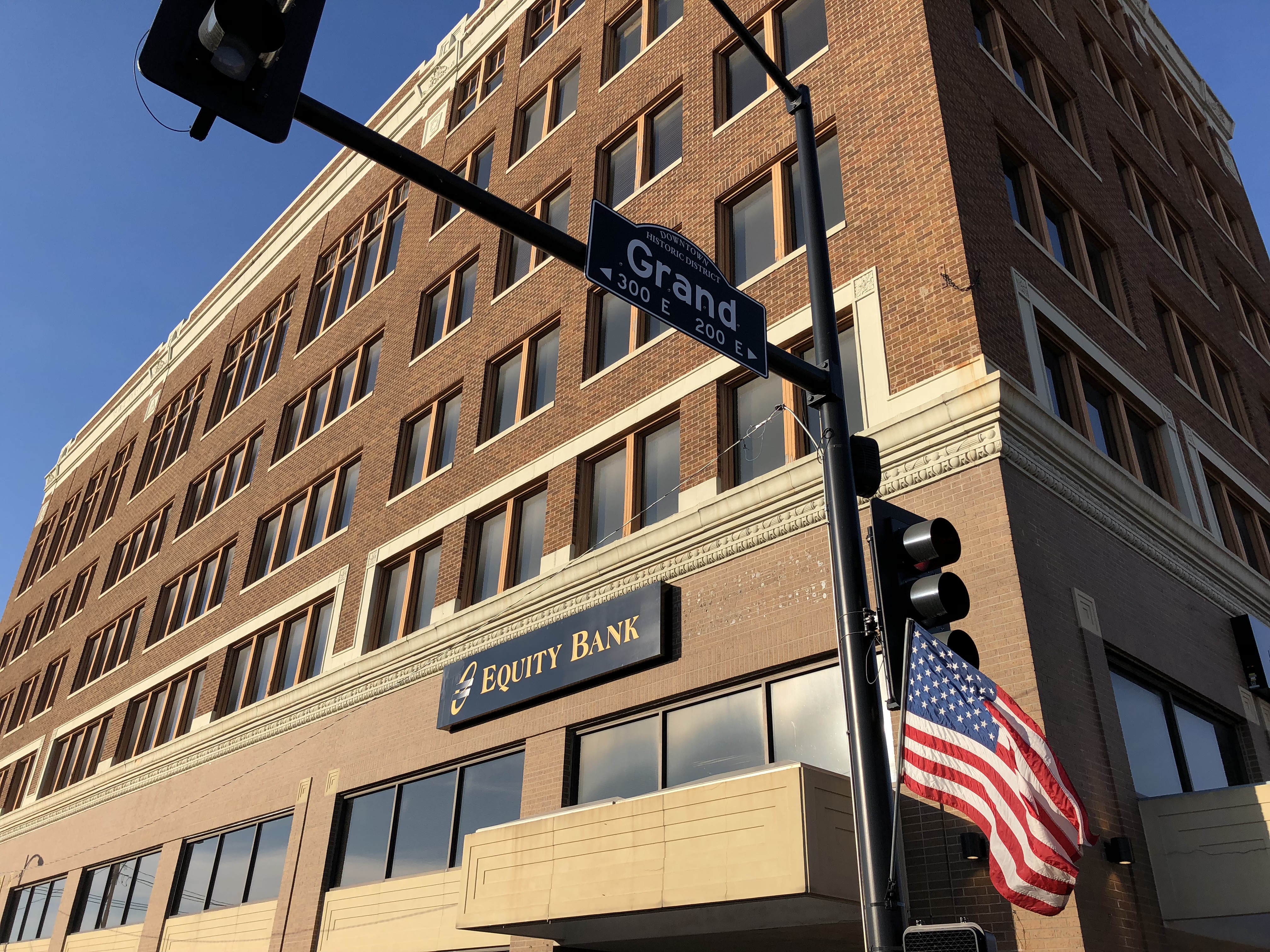 Large brick building with Equity Bank sign on the front.