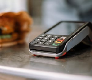 Credit card scanner on table