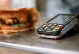 Credit card scanner on table