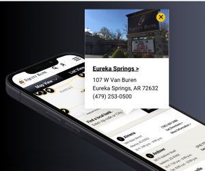 Mockup of a phone with the website locations page and location popup.