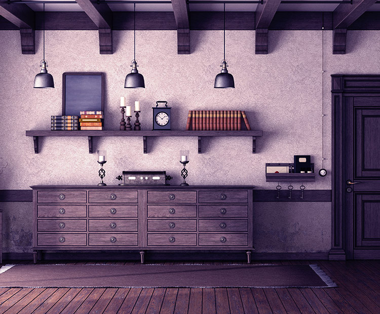 Interior shelving of well appointed home.