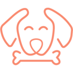 Orange line icon of a dog with a bone in mouth