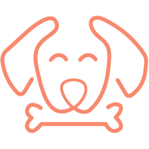 Orange line icon of a dog with a bone in mouth