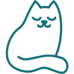 Blue line icon of a sitting cat with closed eyes.